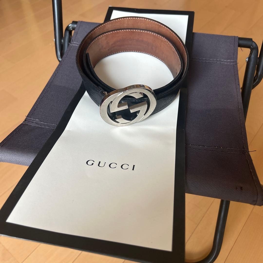 GUCCI シルバー ロゴバックル ベルト 95cm