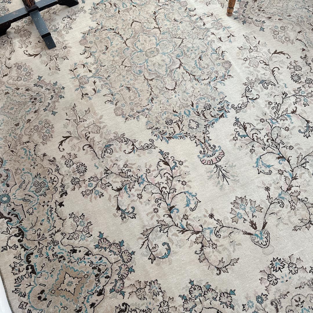 トルコヴィンテージラグ A76超大判 最高級 レア カイセリ グレージュ ブルー