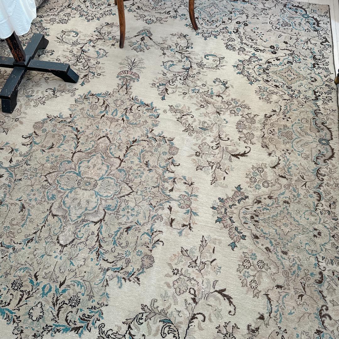 トルコヴィンテージラグ A76超大判 最高級 レア カイセリ グレージュ ブルー