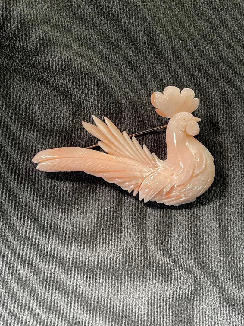 珊瑚/ブローチ/さんご/鳥彫刻/サンゴ Ｈー98