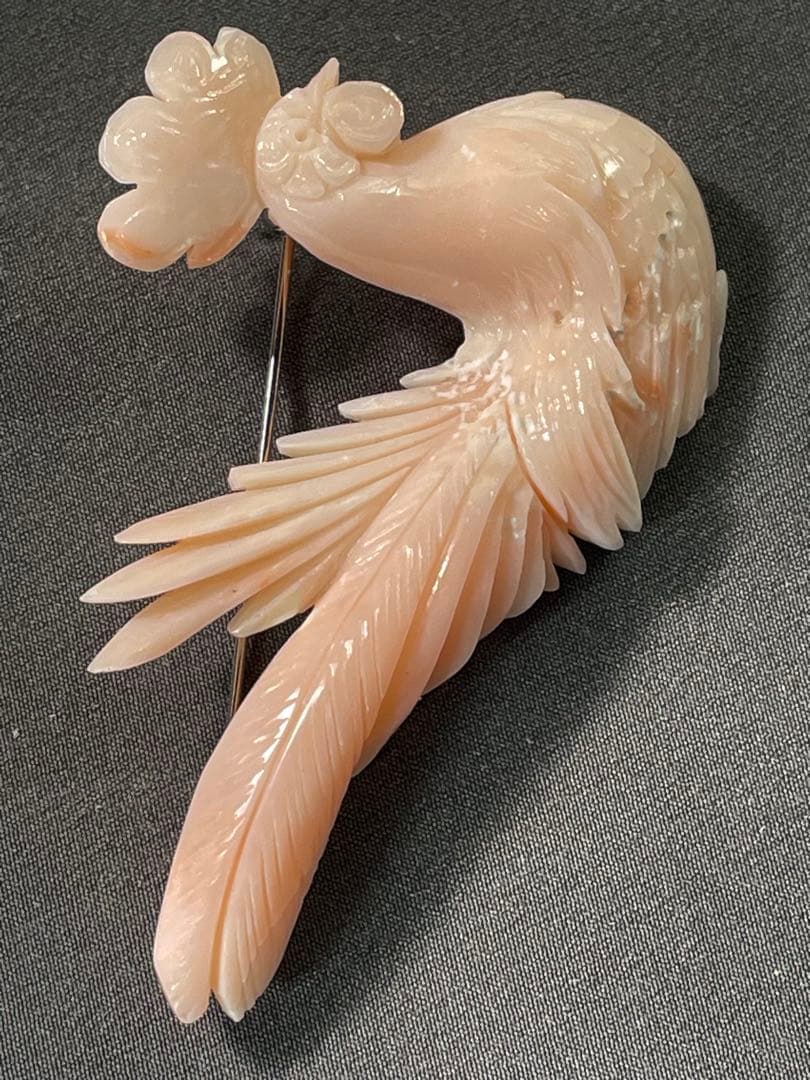 珊瑚/ブローチ/さんご/鳥彫刻/サンゴ Ｈー98