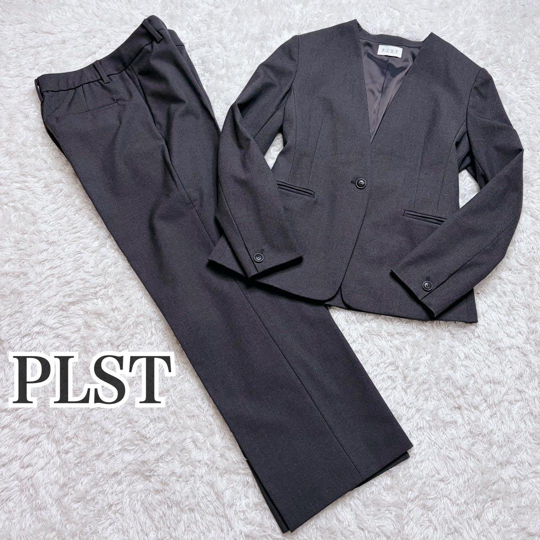 未使用級 プラステ ウォームリザーブパンツスーツ ノーカラー ワイドパンツ