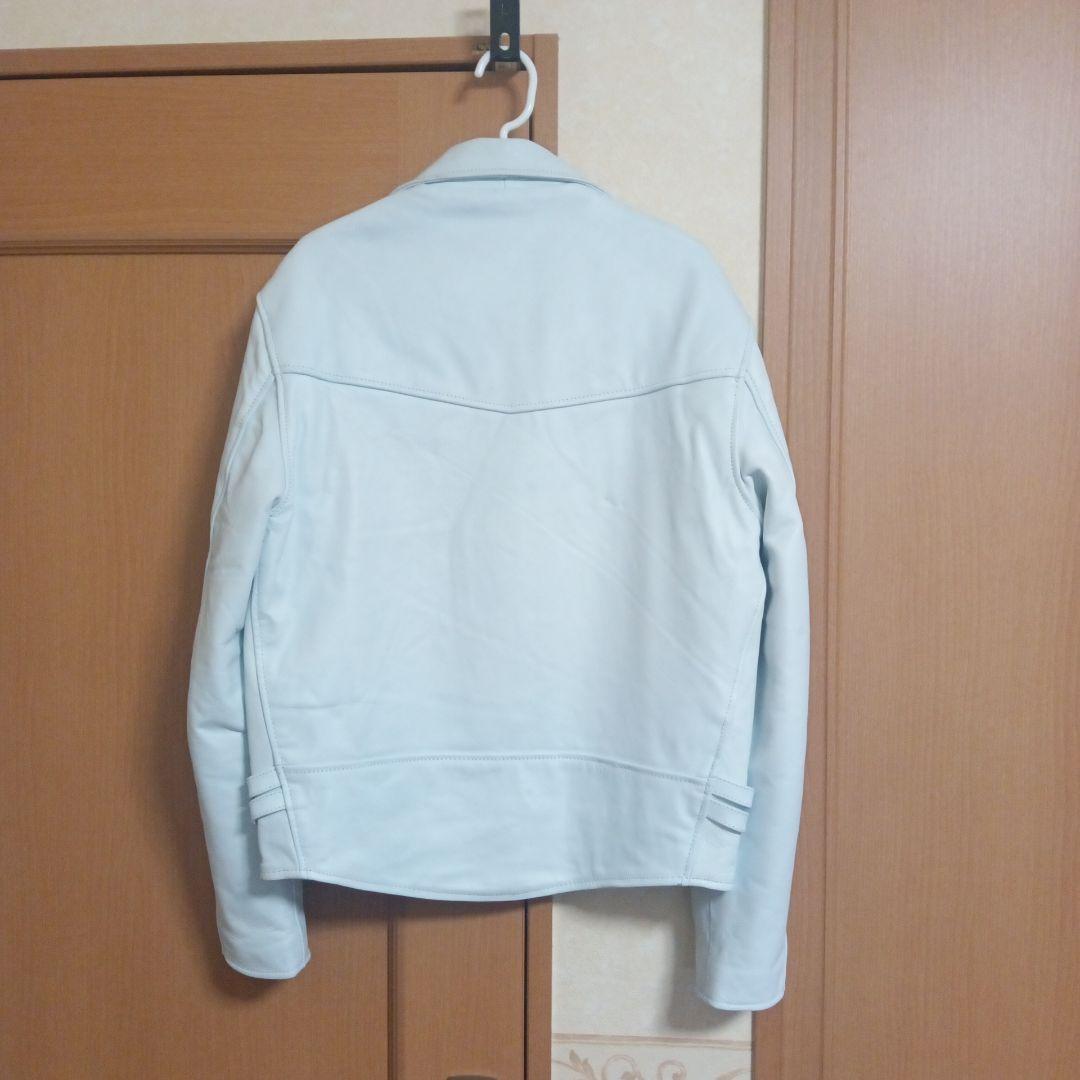 本革ホワイトブルーダブルライダースジャケット