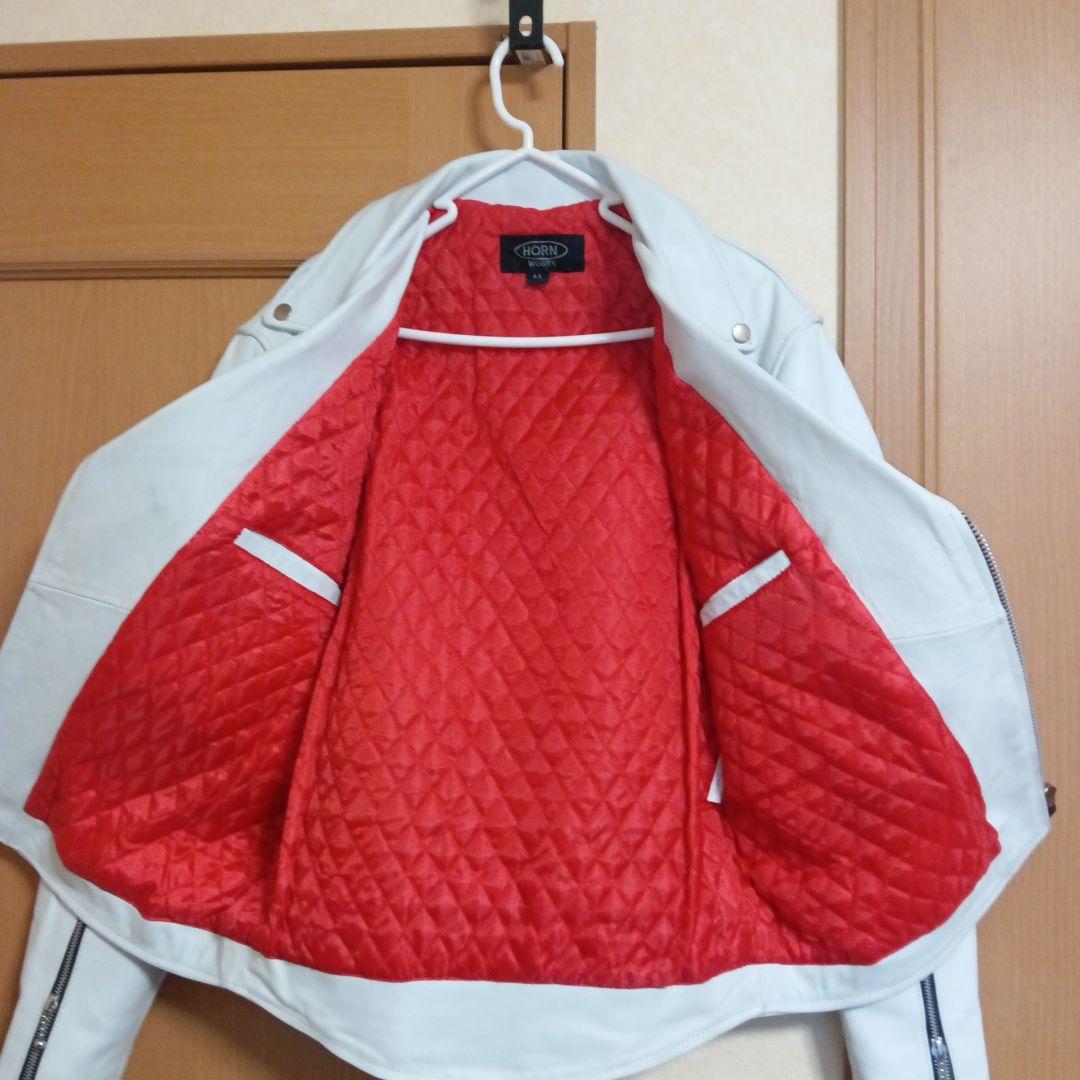本革ホワイトブルーダブルライダースジャケット