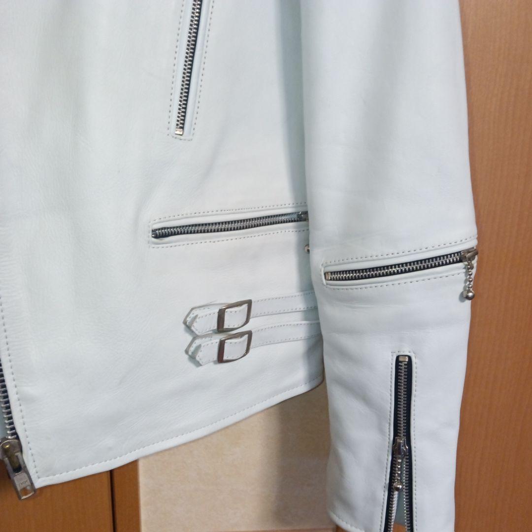 本革ホワイトブルーダブルライダースジャケット