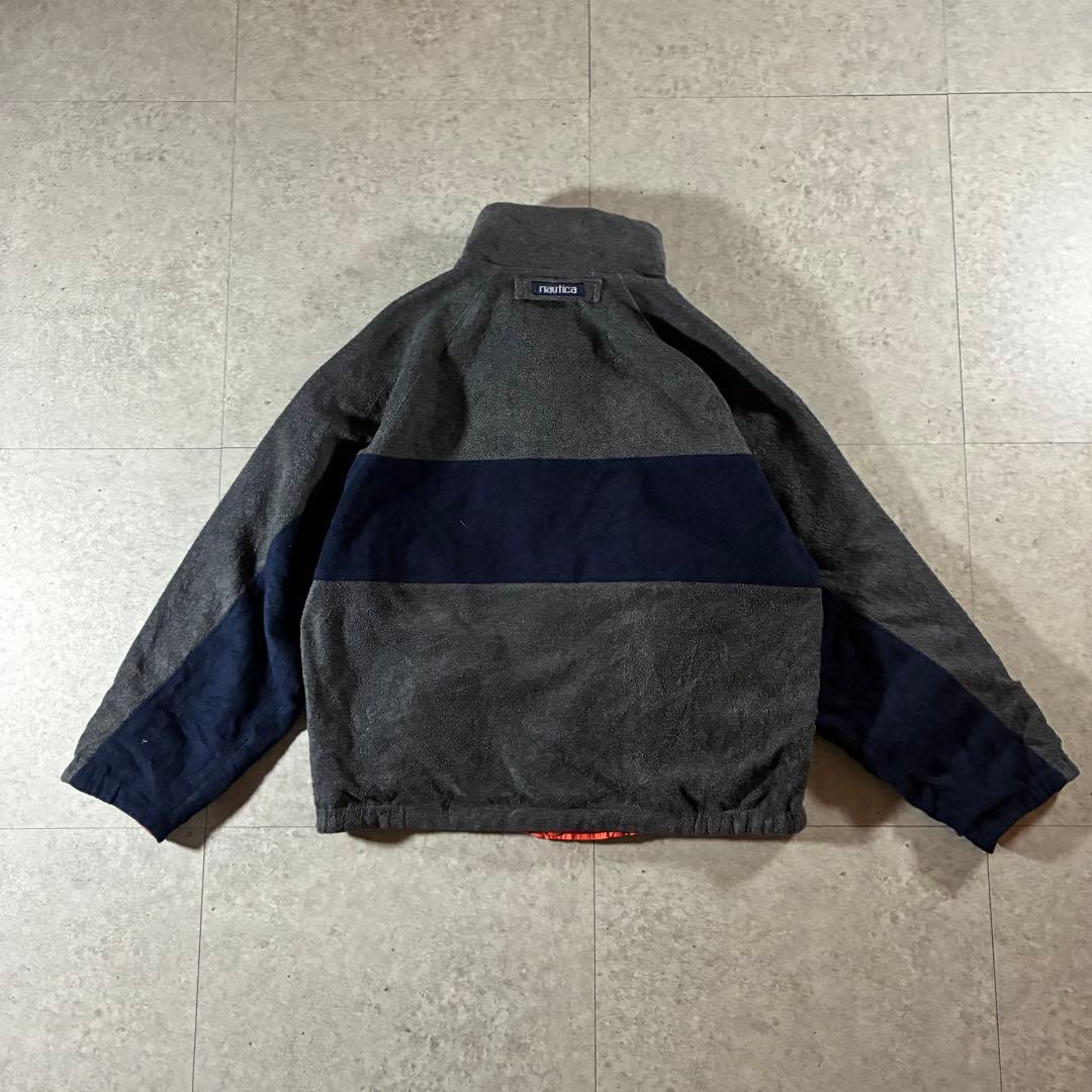 90s nauticaリバーシブルフリースジャケット刺繍ロゴフェードオレンジ短丈