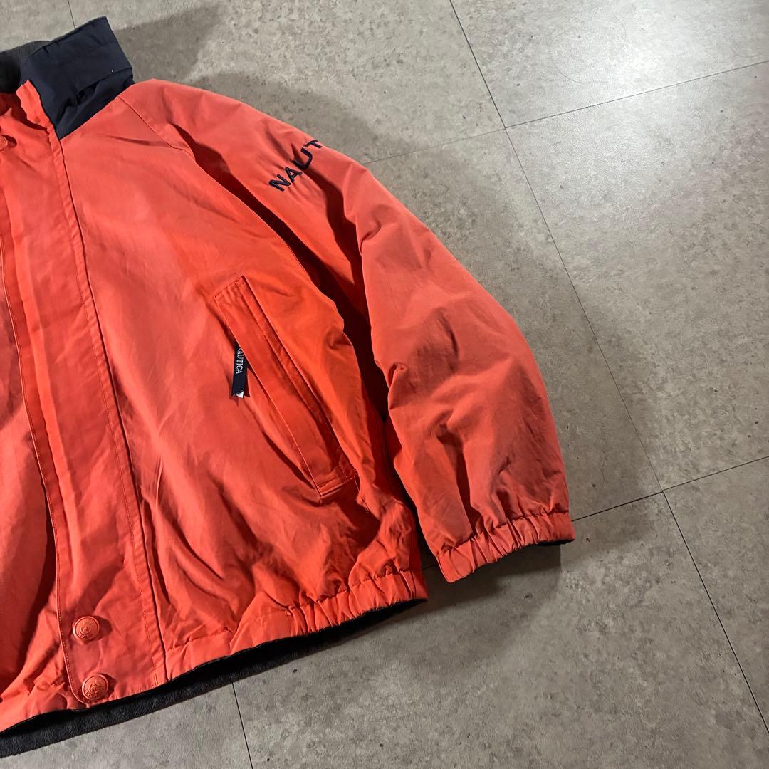 90s nauticaリバーシブルフリースジャケット刺繍ロゴフェードオレンジ短丈