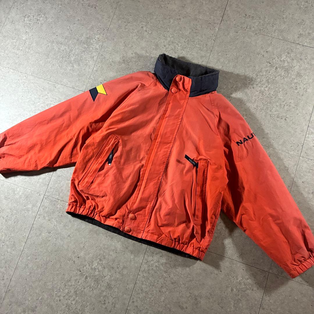 90s nauticaリバーシブルフリースジャケット刺繍ロゴフェードオレンジ短丈