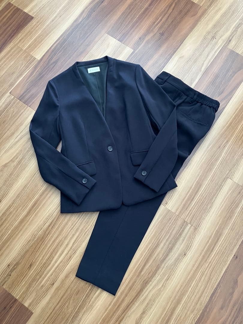 美品 PLST プラステ カラーレスジャケットパンツスーツ ネイビー S 卒業式