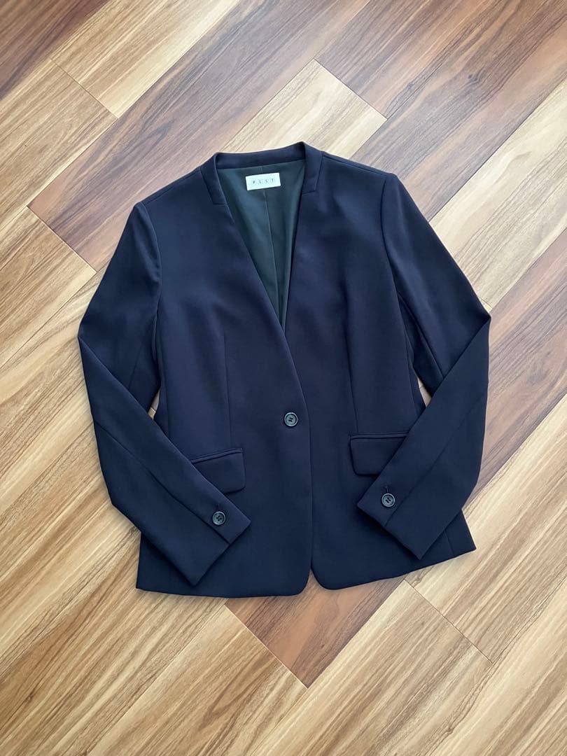 美品 PLST プラステ カラーレスジャケットパンツスーツ ネイビー S 卒業式