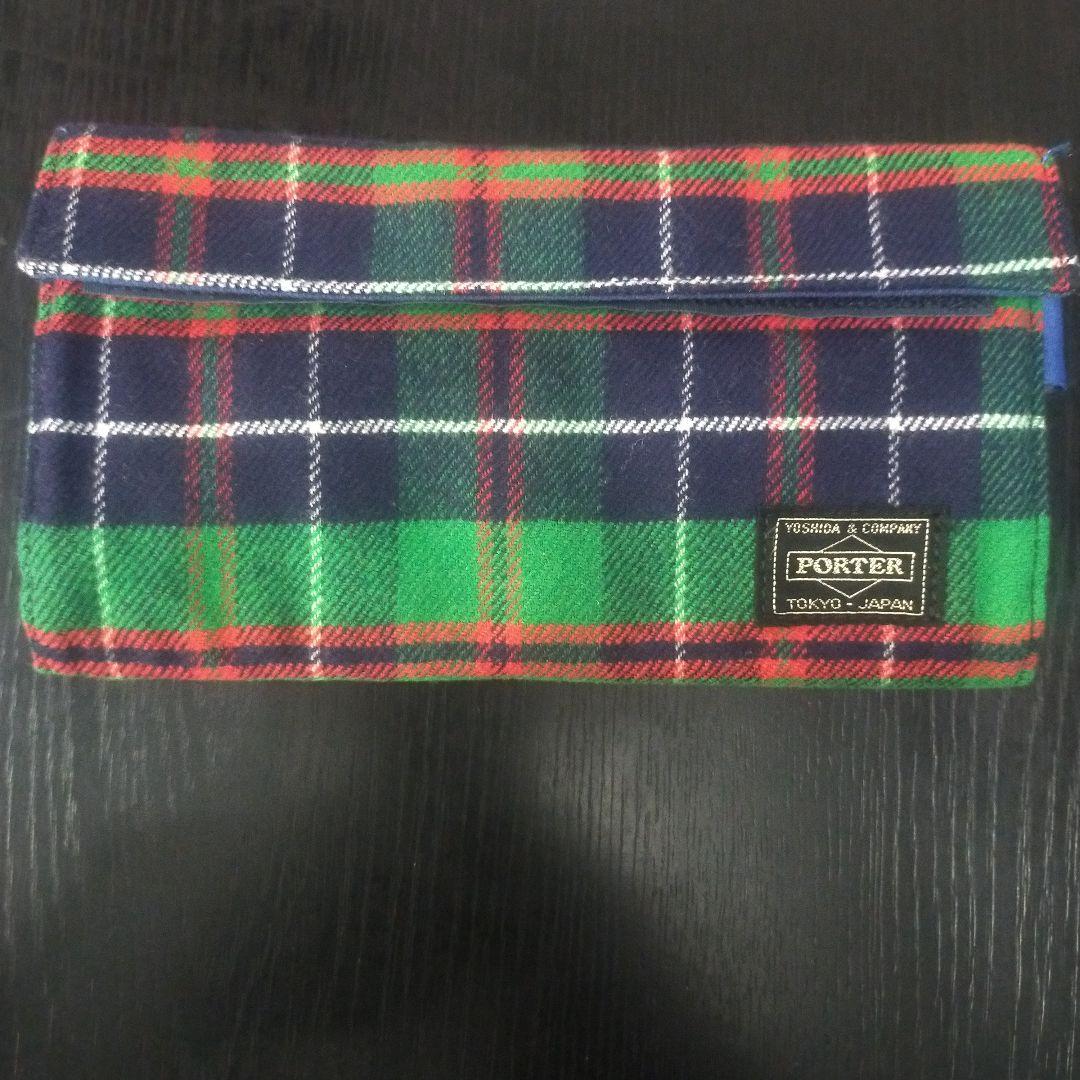 HEAD PORTER　ヘッドポーター　グリーンチェック　長財布　未使用ストック
