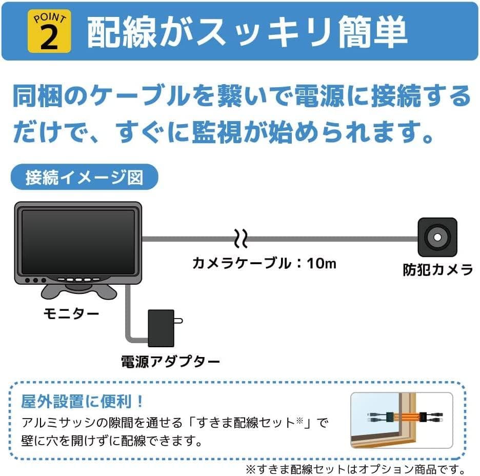 防犯　録画　超小型　防犯カメラ 7型モニターセット 防水 屋外使用可 夜間撮影可