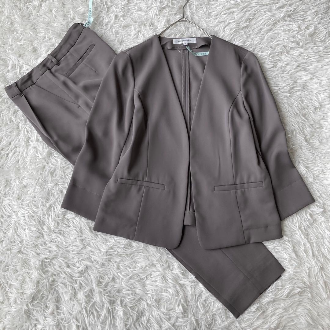 ナチュラルビューティーベーシック ノーカラージャケットパンツスーツ セット S