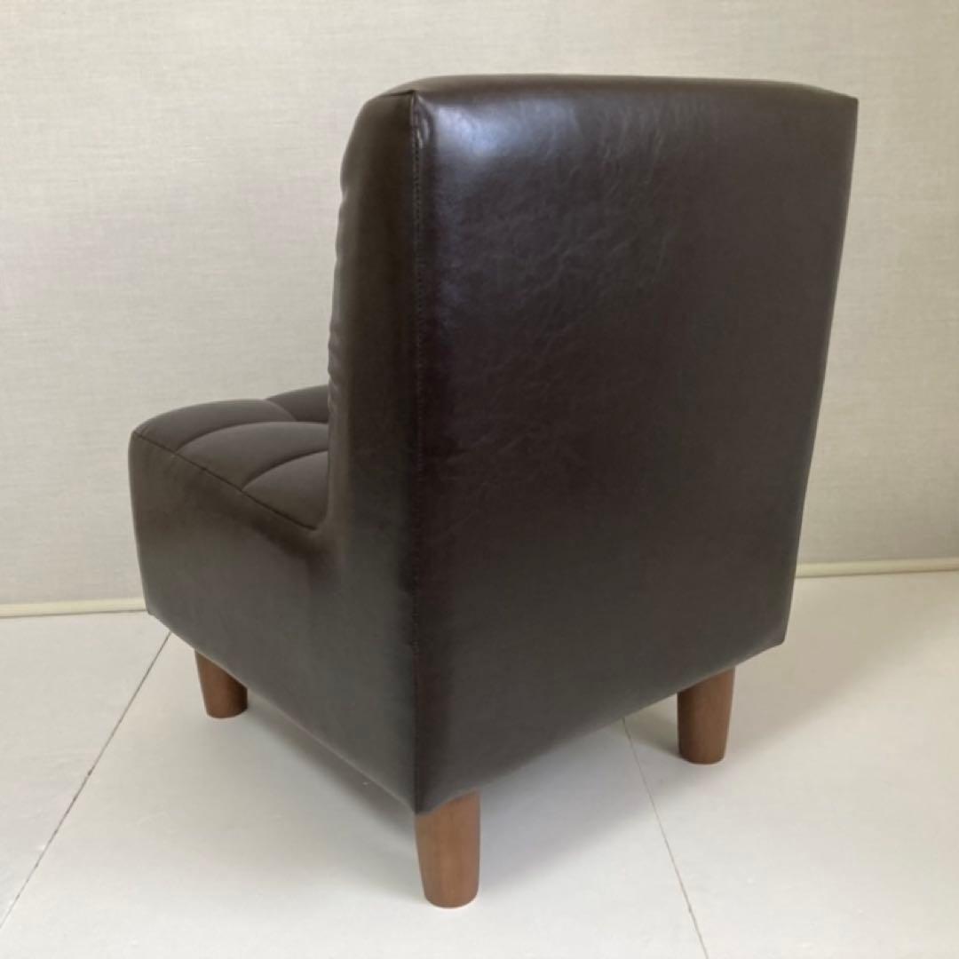 ソファ 椅子 ローチェア 1人掛け レザー調 木製 茶色 家具 レトロ風 美品