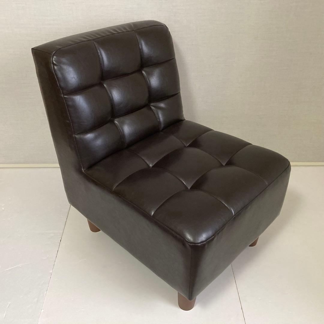 ソファ 椅子 ローチェア 1人掛け レザー調 木製 茶色 家具 レトロ風 美品