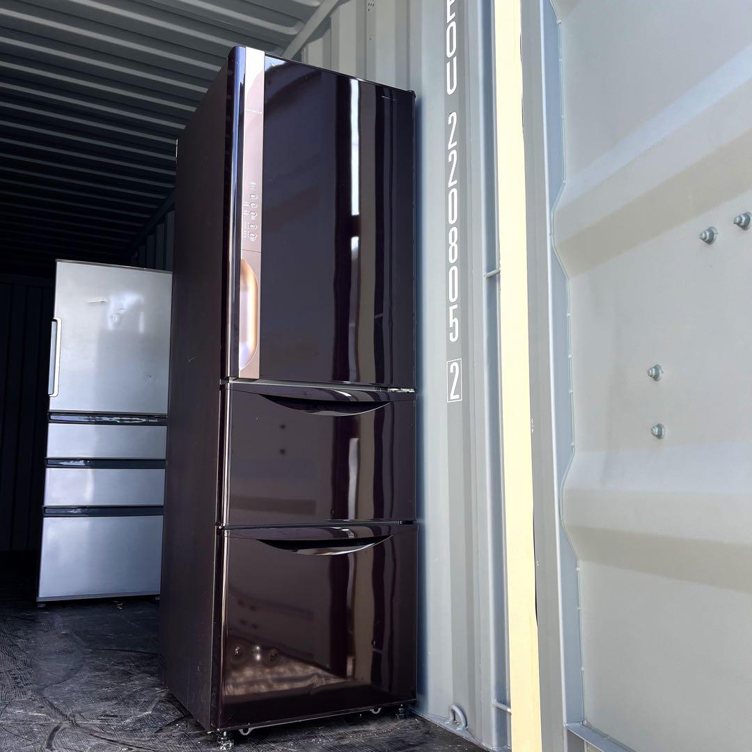 80取付無料！日立真ん中野菜室 うるおいチルド おしゃれブラウン3ドア冷蔵庫！