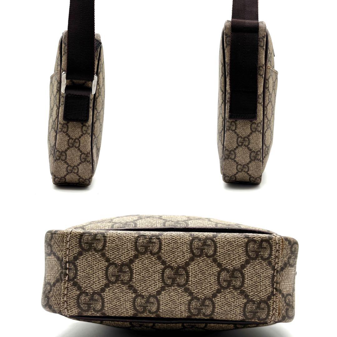 美品 グッチ ショルダーバッグ GG スプリーム ロゴプレート 斜め掛け メンズ