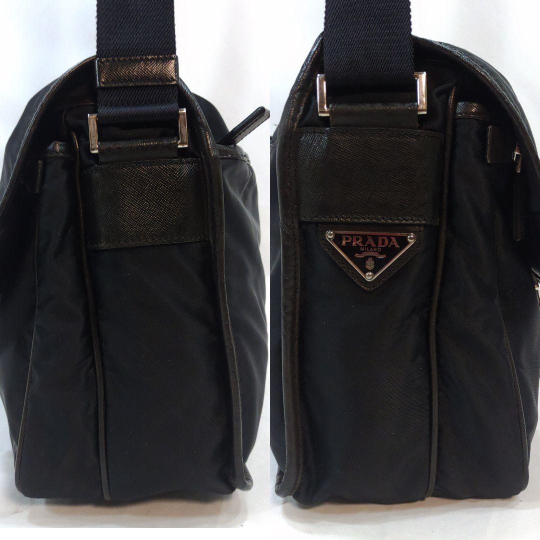 プラダ メッセンジャーバッグ レザー×ナイロン A4可 黒 シャドーロゴ