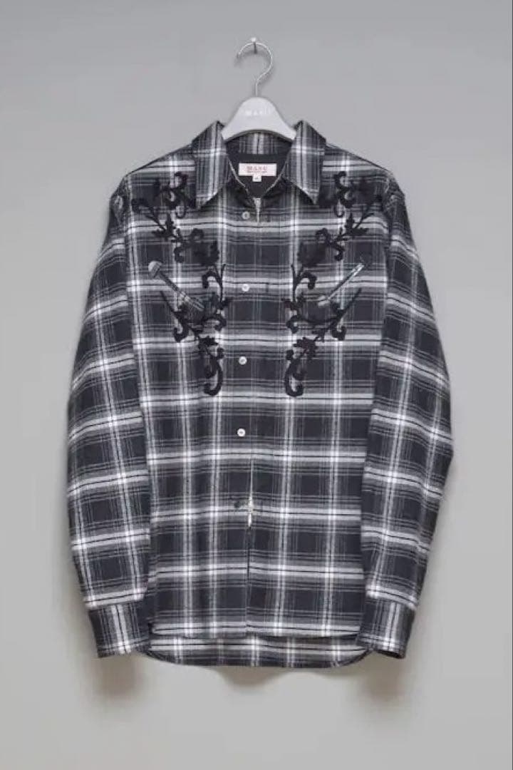 トップス MASU RODEO ZIP-UP PLAID SHIRT - BLACK