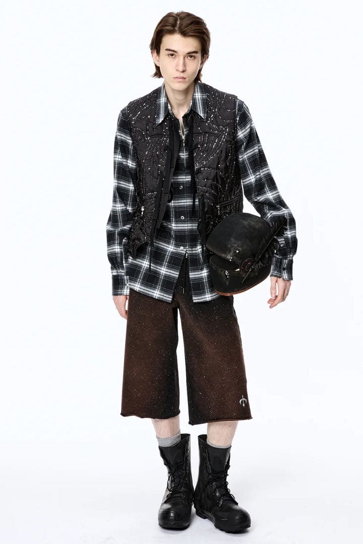トップス MASU RODEO ZIP-UP PLAID SHIRT - BLACK