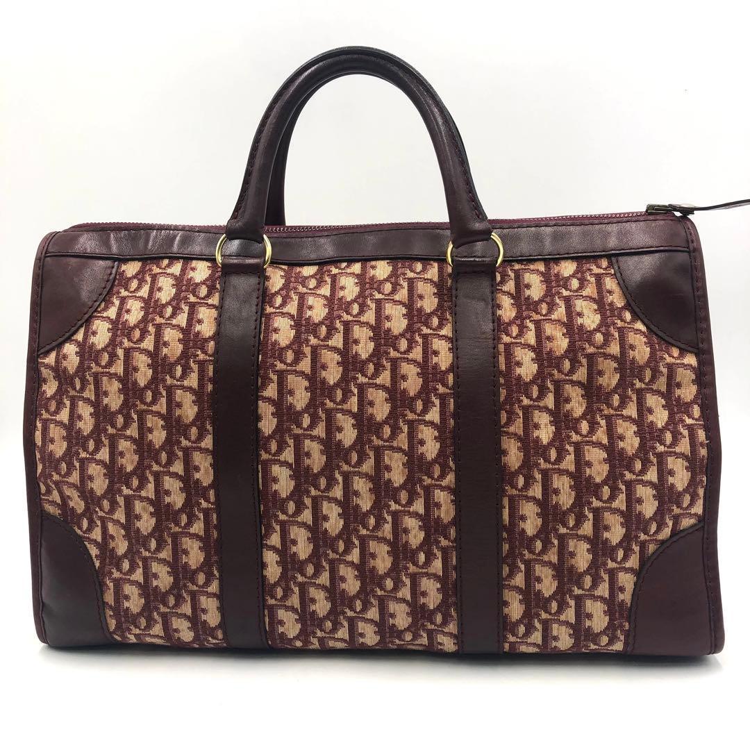 クリスチャンディオール トロッター ボストンバッグ キャンバス レザー ボルドー