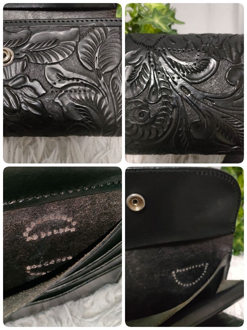 ALZUNI 長財布 ブラック ペイズリー アルズニ 財布 黒 レザー 総柄花柄