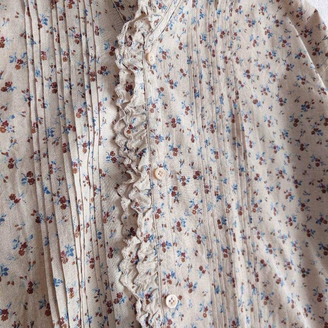 しい　45R インドカディ森花プリントのフリルブラウス 45rpm