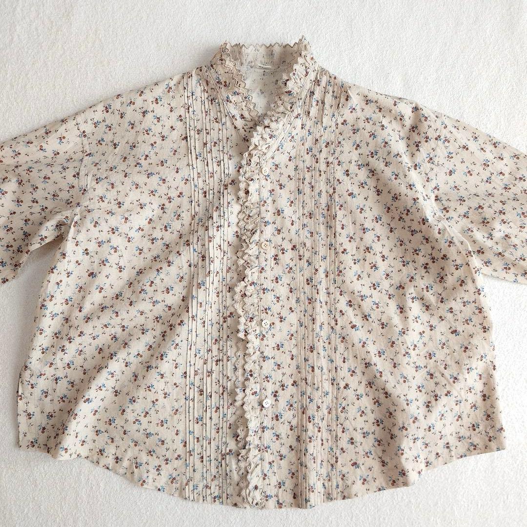 しい　45R インドカディ森花プリントのフリルブラウス 45rpm