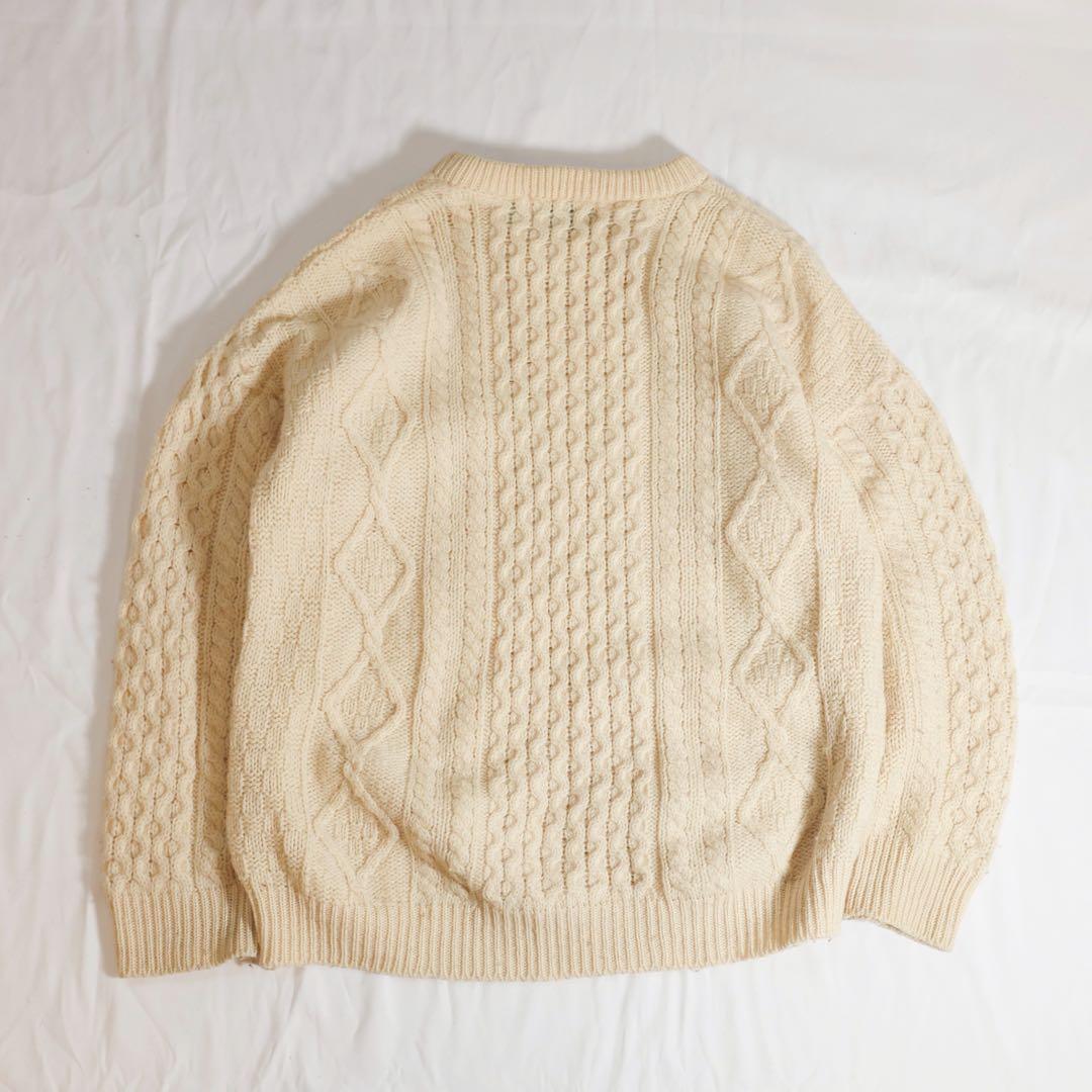 アイルランド製 アランクラフト ウールニット フィッシャーマン XL アイボリー