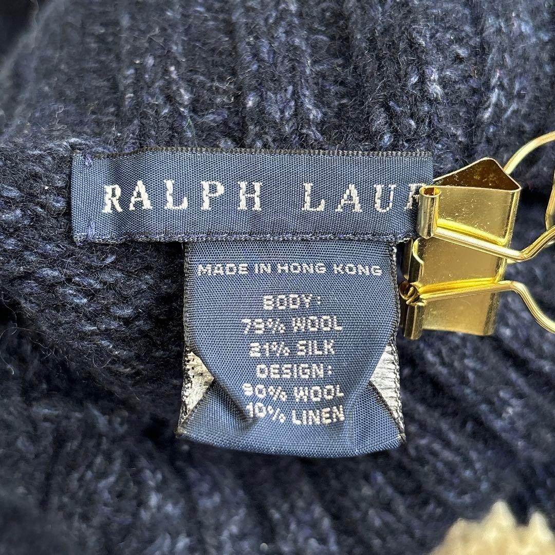 美品♡ラルフローレン　ハイネックニット　星　スター　シルク混　紺　L　大人気✨