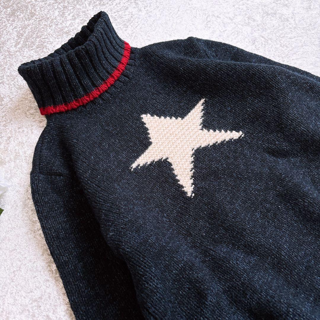 美品♡ラルフローレン　ハイネックニット　星　スター　シルク混　紺　L　大人気✨