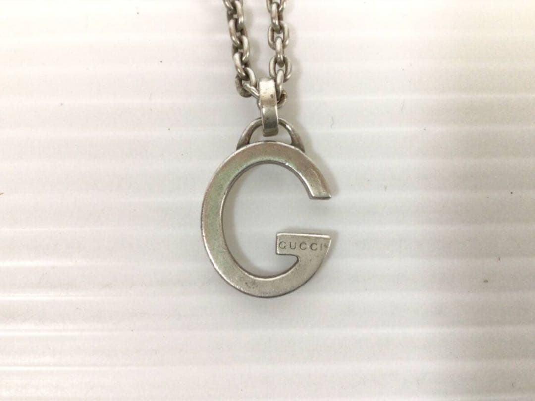 Y969 GUCCI ネックレス Gプレート シルバーAg925 ボールチェーン