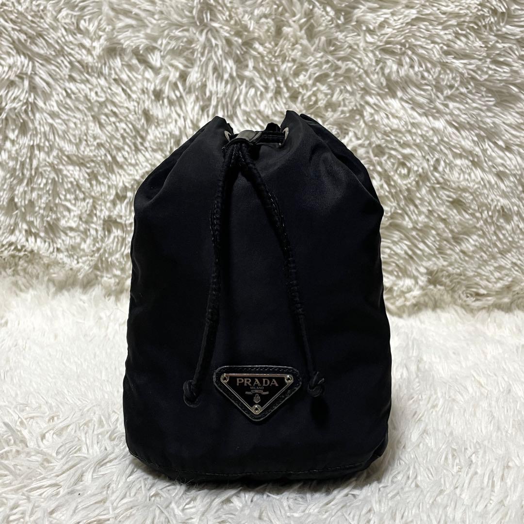 【美品】PRADA プラダ　ポーチ　巾着　ナイロン　ブラック　レディース　ミニ