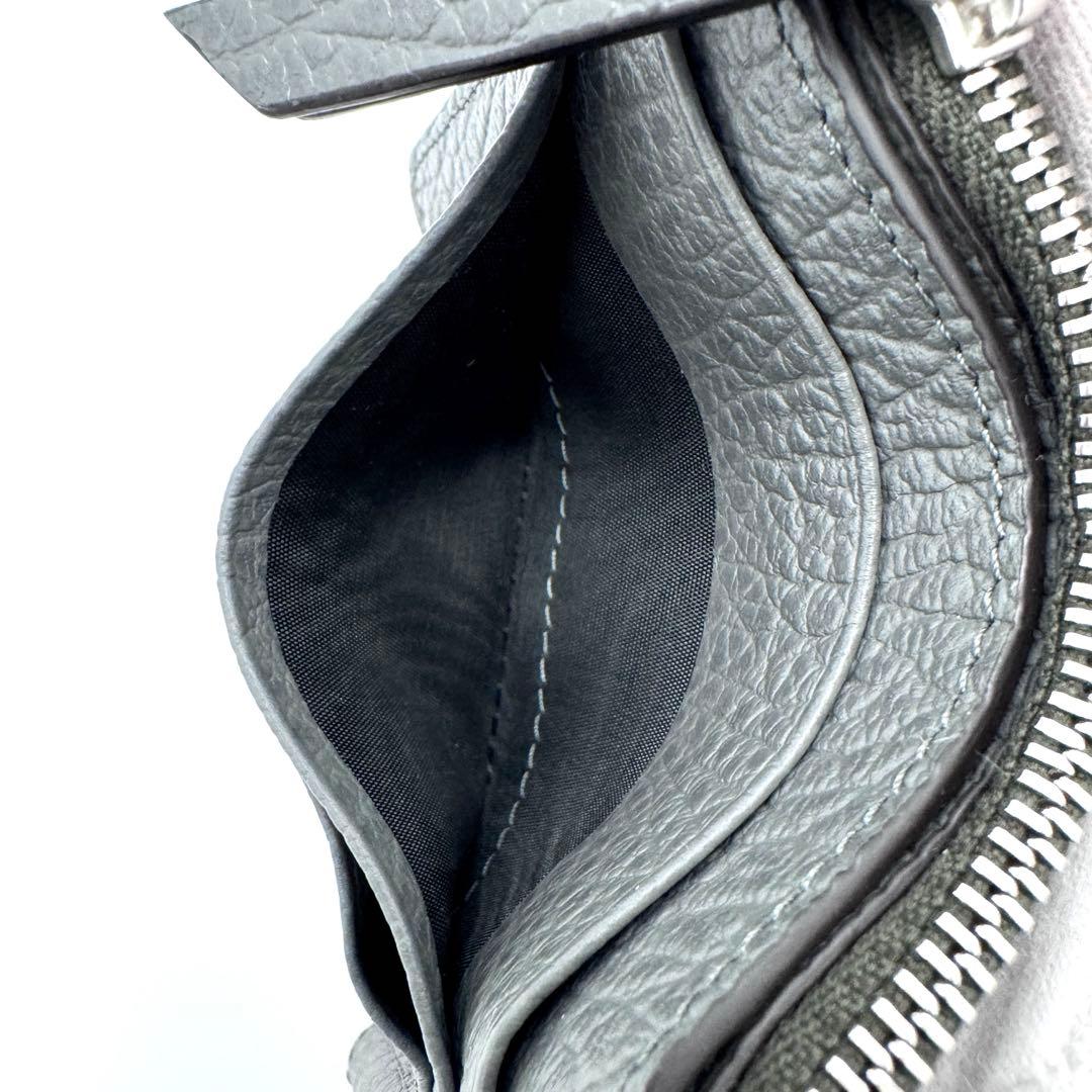 超美品☆メゾンマルジェラ 4ステッチ マネークリップ 小銭入れ付 グレー シボ革