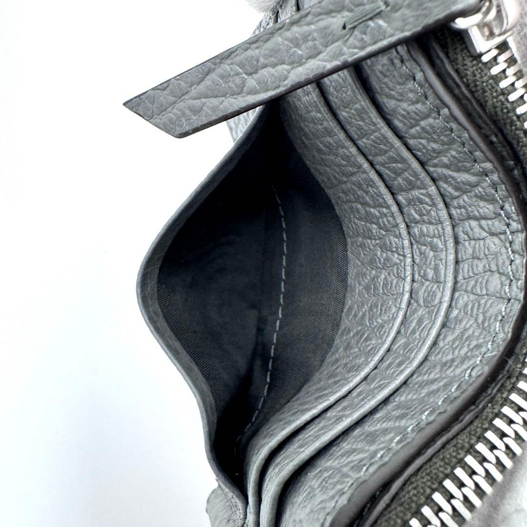 超美品☆メゾンマルジェラ 4ステッチ マネークリップ 小銭入れ付 グレー シボ革