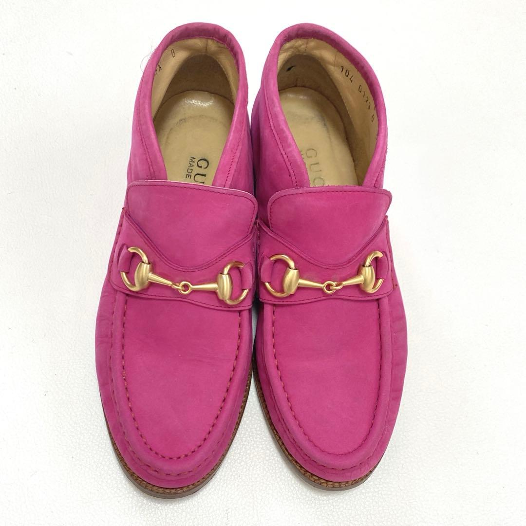 希少 GUCCI チャッカブーツ ローファー ピンク 22.5 ホースビット