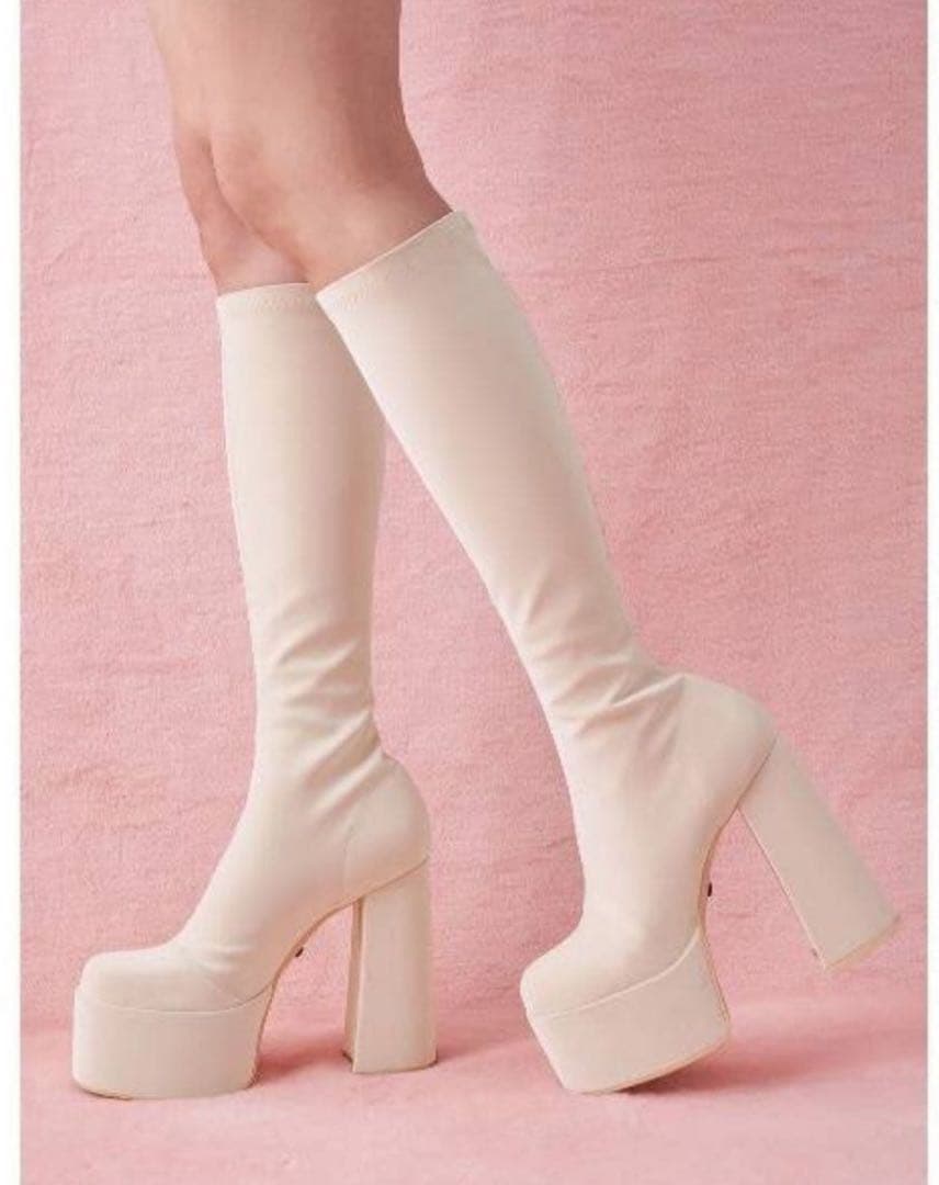 Darich ウルトラストレッチレザーロングブーツ　アイボリー M