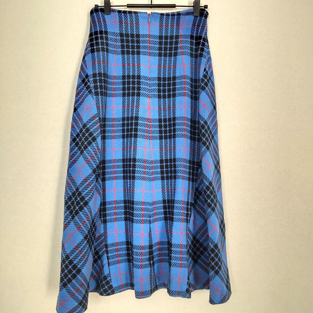 ヴェルメイユパーイエナ★ロングスカート タータンチェック ブルー 36