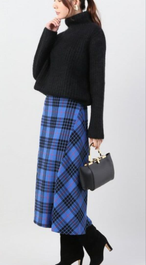 ヴェルメイユパーイエナ★ロングスカート タータンチェック ブルー 36