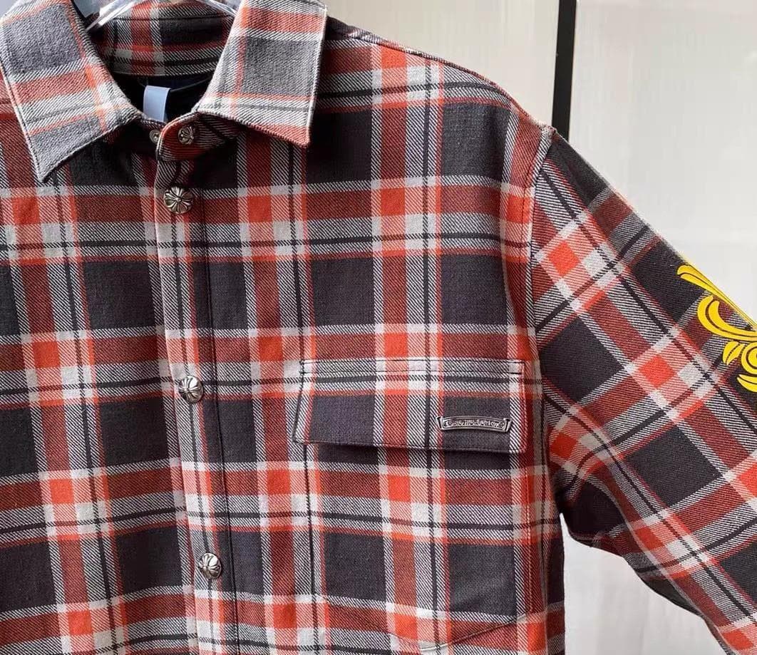 CHROME HEARTSチェック柄長袖シャツ 花柄プリント