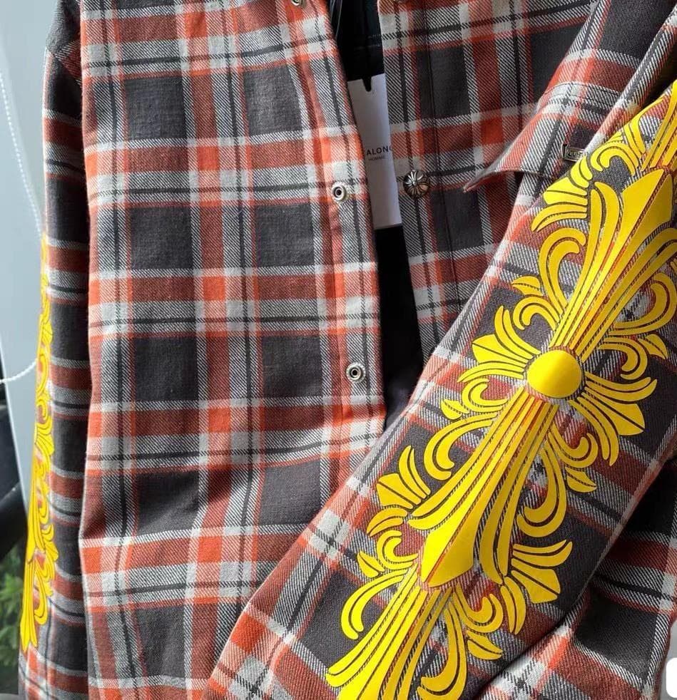 CHROME HEARTSチェック柄長袖シャツ 花柄プリント