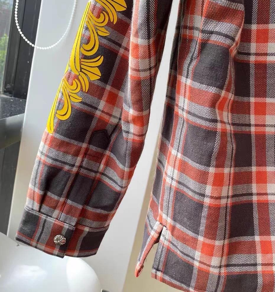 CHROME HEARTSチェック柄長袖シャツ 花柄プリント