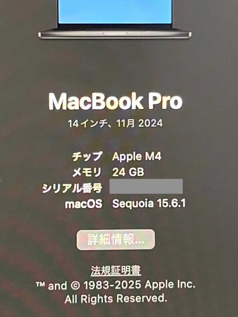 【美品】MacBookPro 14インチ M4 24GB /512GB ナノテク