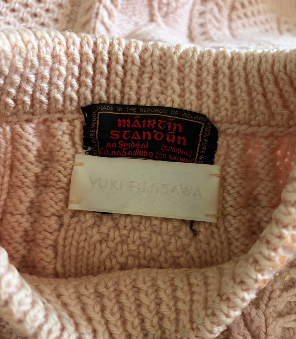 YUKI FUJISAWA箔プリント ケーブルニットセーター ピンク