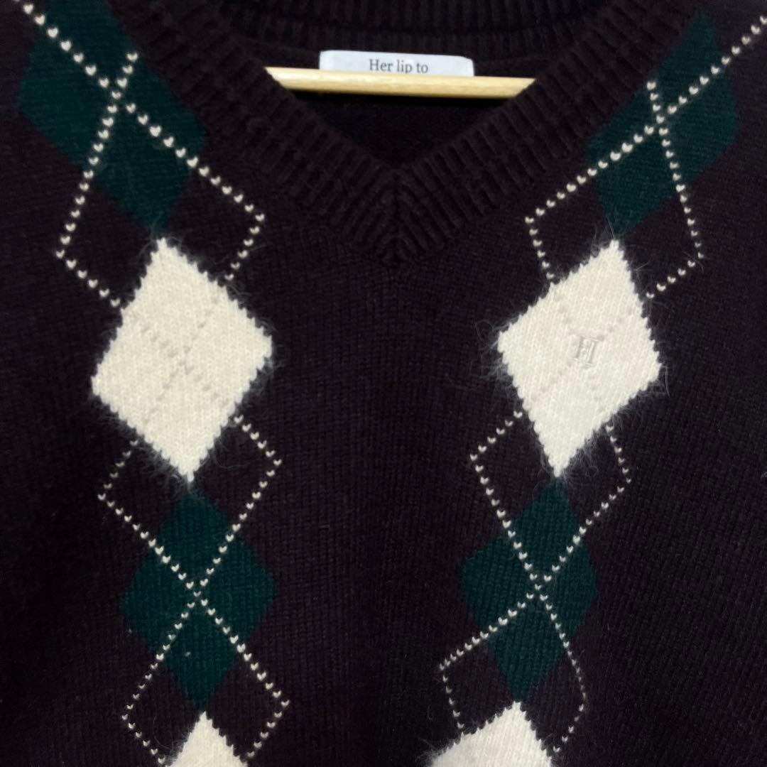 トップス herlipto H Logo Argyle Knit Pullover