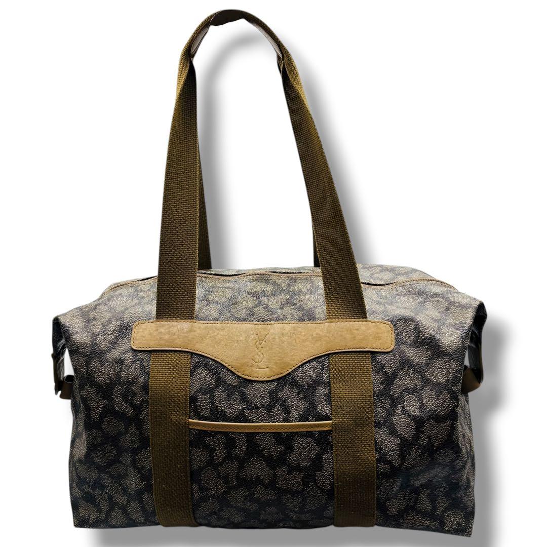 YSL ボストンバッグ ジラフ柄 キャンバス×レザー 軽量 旅行 通勤 通学