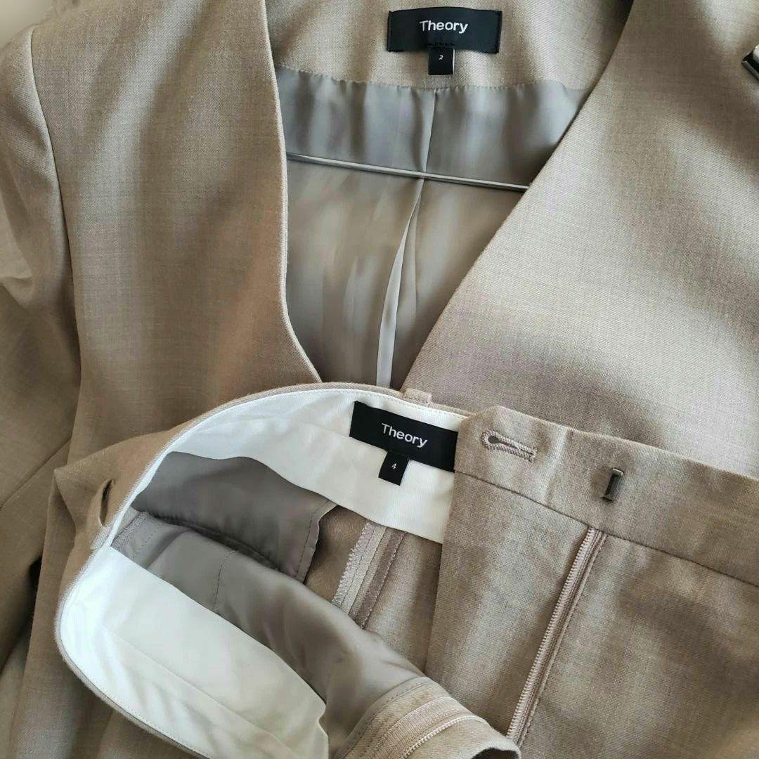 【Theoryセオリー】秋冬用サキソニー素材の杢ベージュ色パンツスーツ