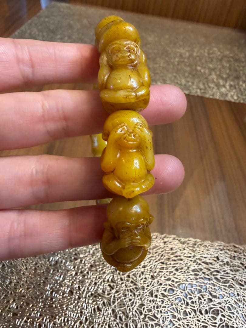 V-1065-3 文玩　天然ラクダ骨　猿彫り　ブレスレット　開運　お守り　魔除け