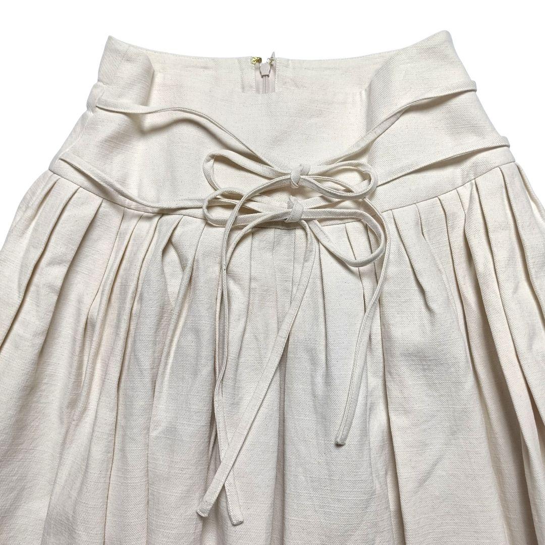 セブンテン ハイウエスト タックスカート アイボリー ロング丈 リボン S
