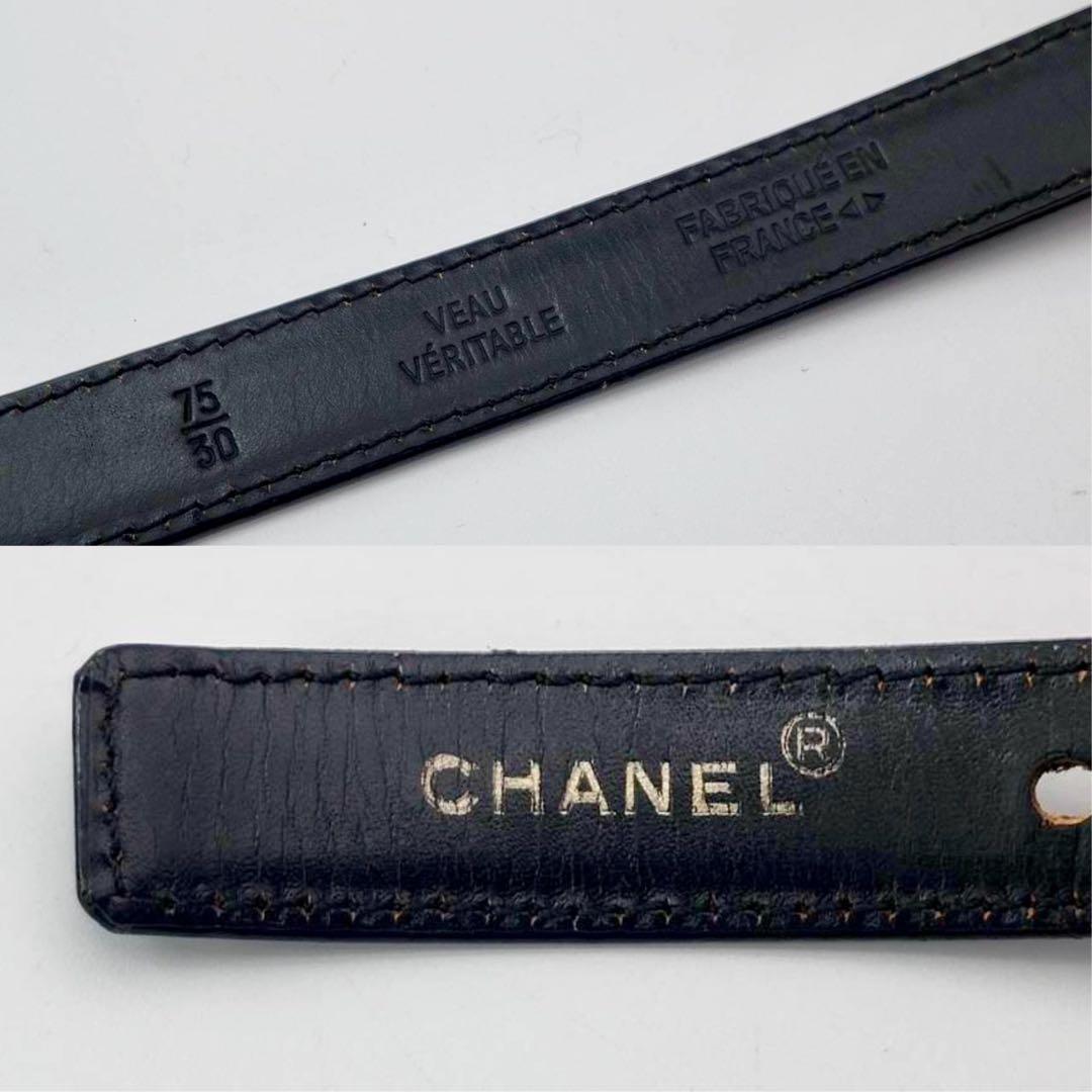 シャネル ココマーク　ベルト　ブラック　レザー　ゴールド　シルバー　レディース